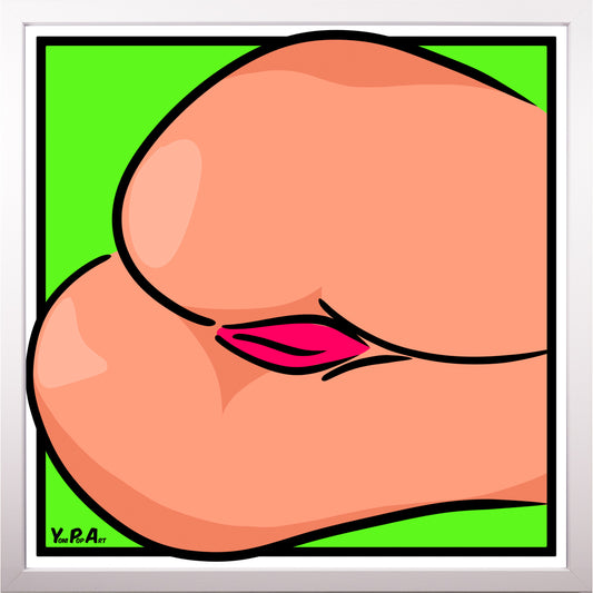 YoniPopArt "Backside 3 on green" inklusive Echtholz-Rahmen