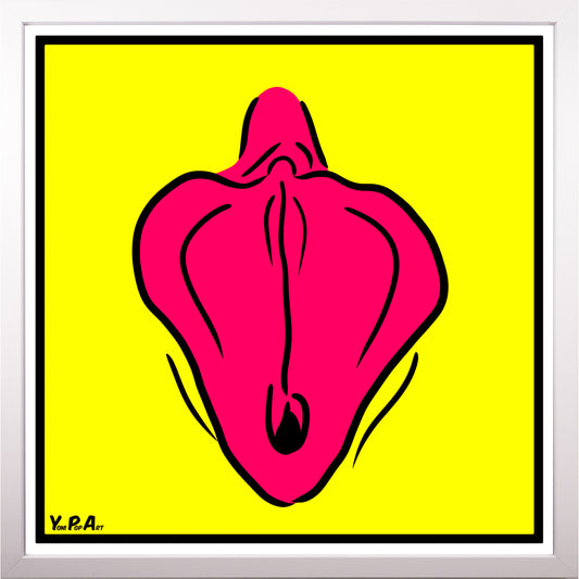 YoniPopArt "Flaps on yellow" inklusive Echtholz-Rahmen