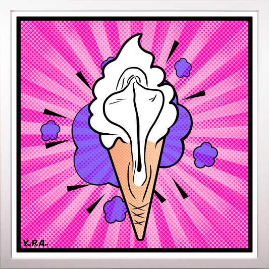YoniPopArt "lick it" inklusive Echtholz-Rahmen