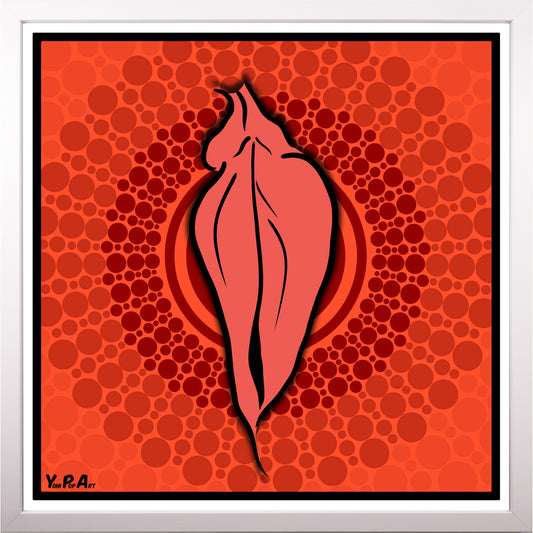 YoniPopArt "Pink flaps on red points 3" inklusive Echtholz-Rahmen