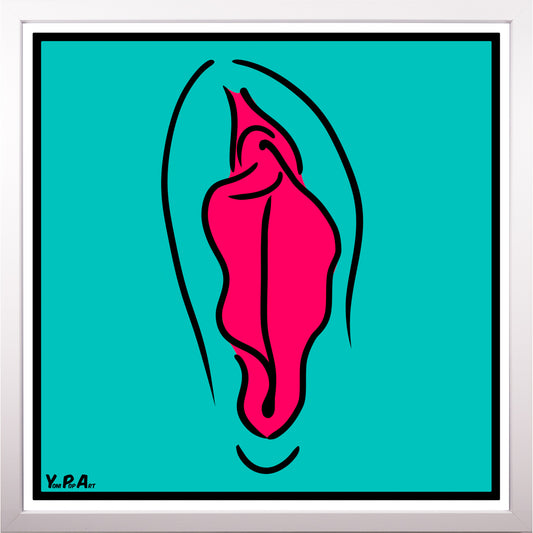 YoniPopArt "Pink on inverse colour" inklusive Echtholz-Rahmen