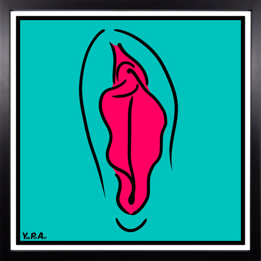 YoniPopArt "Pink on inverse colour" inklusive Echtholz-Rahmen