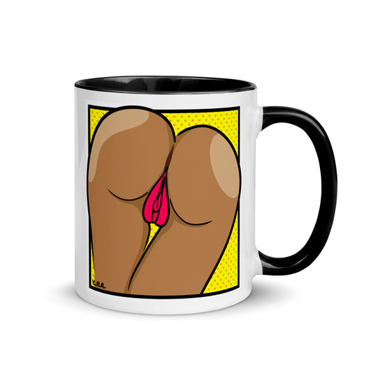 Tasse YoniPopArt "two lips backside on yellow" mit farbiger Innenseite