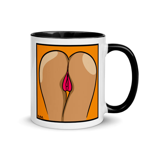 Tasse YoniPopArt "two lips backside on orange" mit farbiger Innenseite