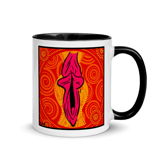 Tasse YoniPopArt "swirling yoni on red" mit farbiger Innenseite