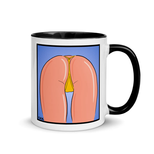 Tasse YoniPopArt "strip off yellow" mit farbiger Innenseite