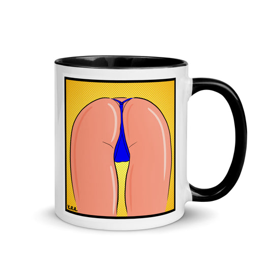 Tasse YoniPopArt "strip off blue" mit farbiger Innenseite