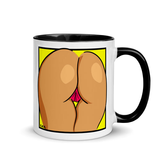 Tasse YoniPopArt "Backside on yellow 1" mit farbiger Innenseite