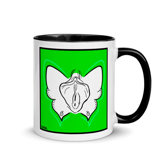 Tasse YoniPopArt "Butterfly on green" mit farbiger Innenseite