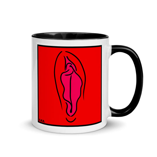Tasse YoniPopArt "Pink on red" mit farbiger Innenseite