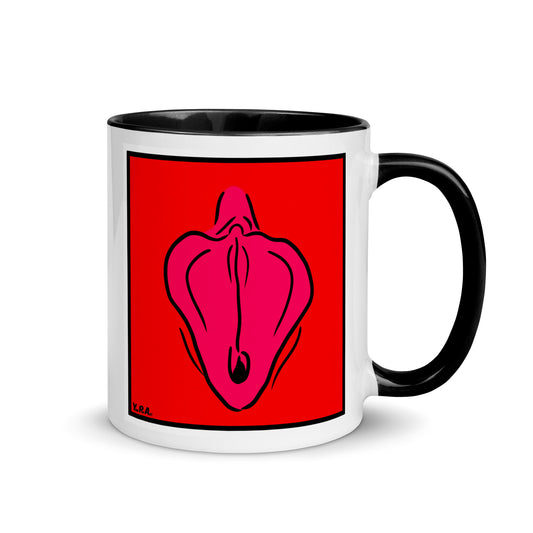 Tasse YoniPopArt "Flaps on red" mit farbiger Innenseite