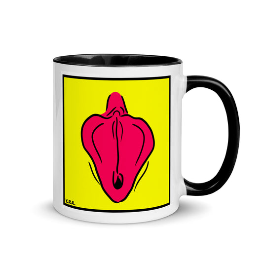 Tasse YoniPopArt "Flaps on yellow" mit farbiger Innenseite