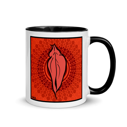 Tasse YoniPopArt "pink flaps on red points" mit farbiger Innenseite