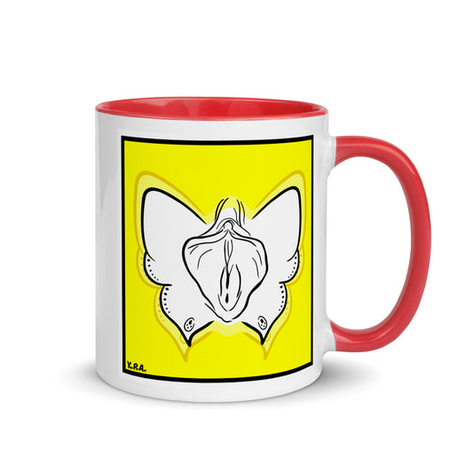 Tasse YoniPopArt "#9 on yellow" mit farbiger Innenseite