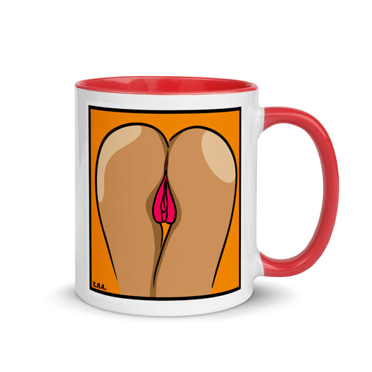 Tasse YoniPopArt "two lips backside on orange" mit farbiger Innenseite