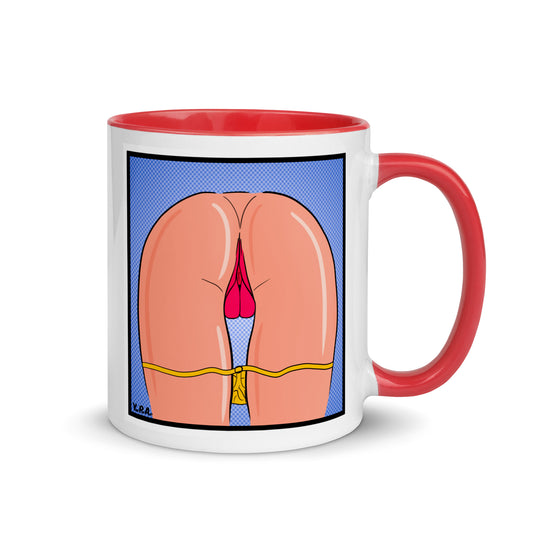Tasse YoniPopArt "stripped off yellow" mit farbiger Innenseite