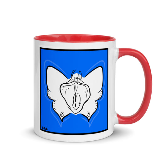 Tasse YoniPopArt "Butterfly on blue" mit farbiger Innenseite