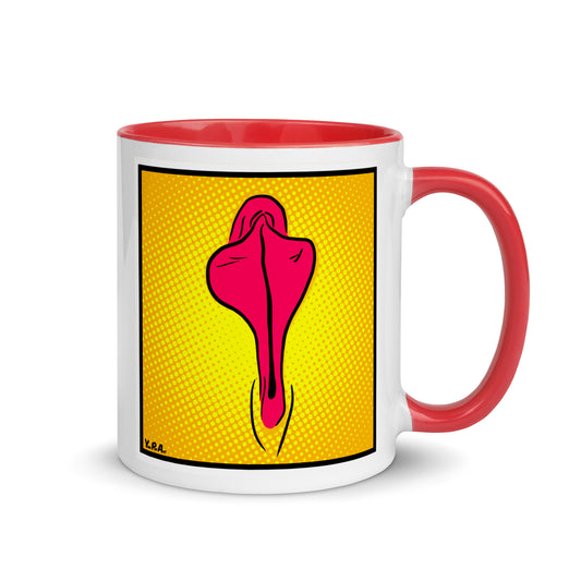 Tasse YoniPopArt "pink flaps on yellow points" mit farbiger Innenseite