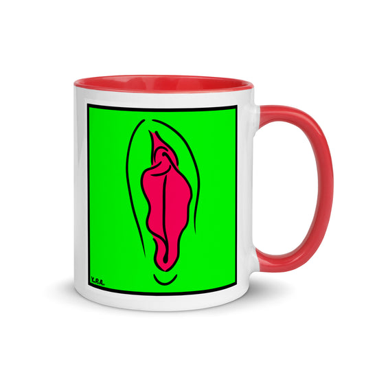 Tasse YoniPopArt "Pink on green" mit farbiger Innenseite