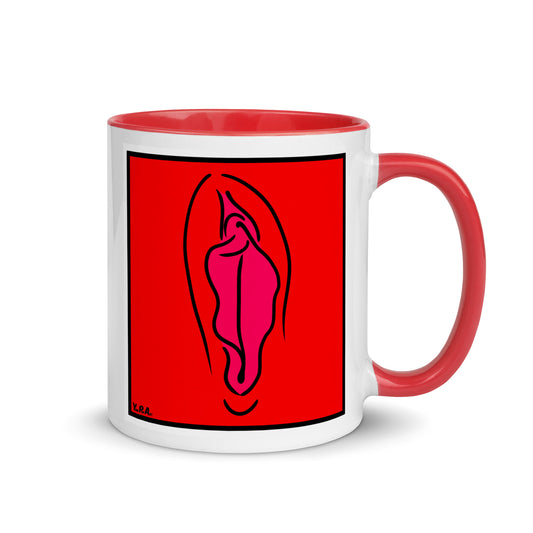 Tasse YoniPopArt "Pink on red" mit farbiger Innenseite