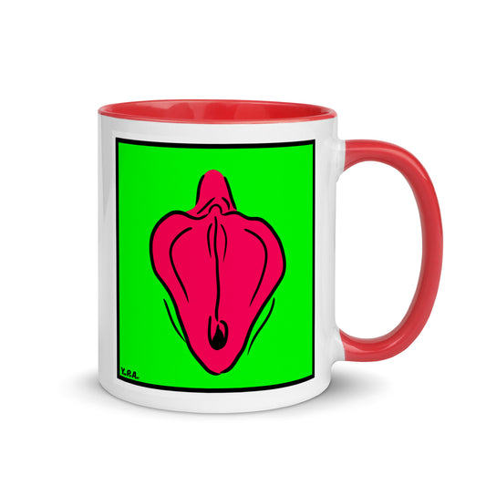 Tasse YoniPopArt "Flaps on green" mit farbiger Innenseite