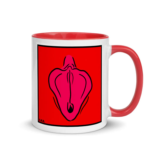 Tasse YoniPopArt "Flaps on red" mit farbiger Innenseite