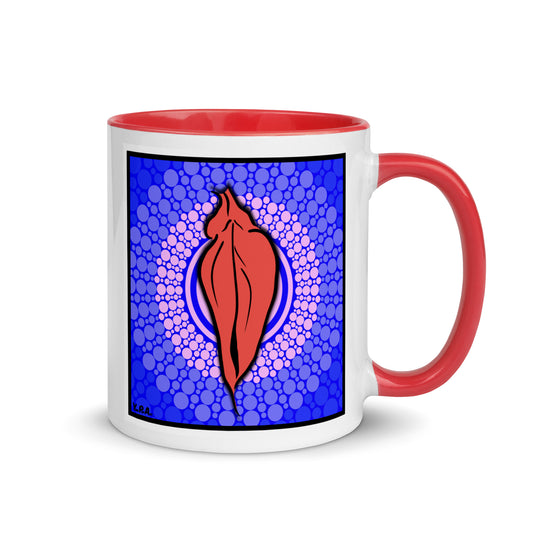 Tasse YoniPopArt "pink flaps on blue points" mit farbiger Innenseite