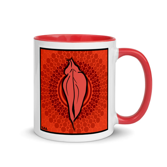 Tasse YoniPopArt "pink flaps on red points" mit farbiger Innenseite