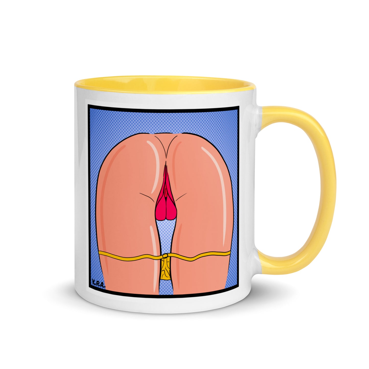 Tasse YoniPopArt "stripped off yellow" mit farbiger Innenseite