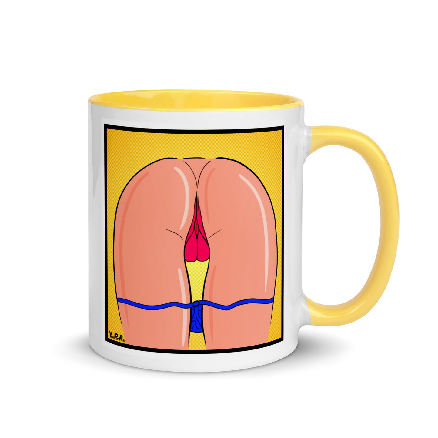 Tasse YoniPopArt "stripped off blue" mit farbiger Innenseite
