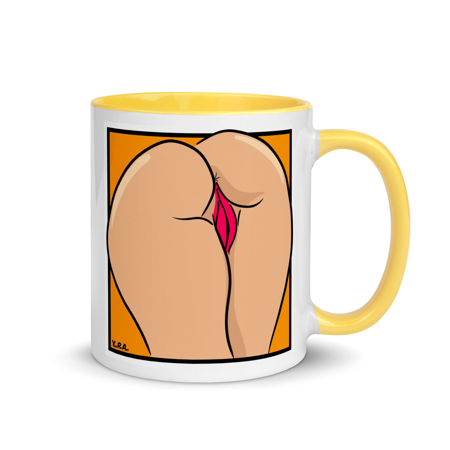 Tasse YoniPopArt "Backside on orange" mit farbiger Innenseite