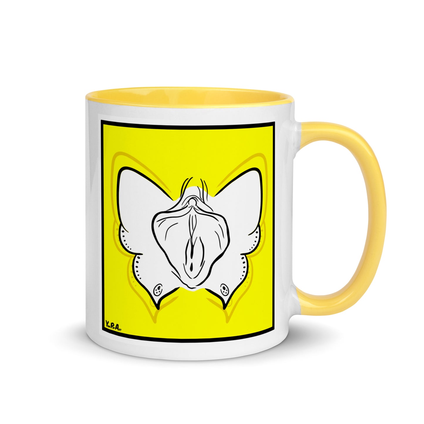 Tasse YoniPopArt "Butterfly on yellow" mit farbiger Innenseite
