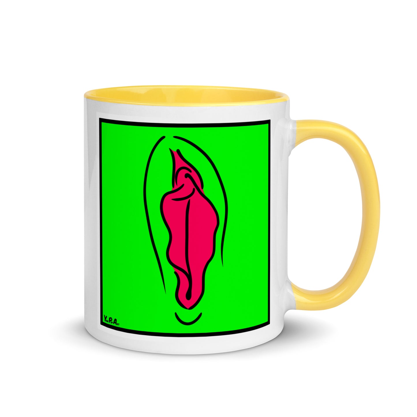 Tasse YoniPopArt "Pink on green" mit farbiger Innenseite