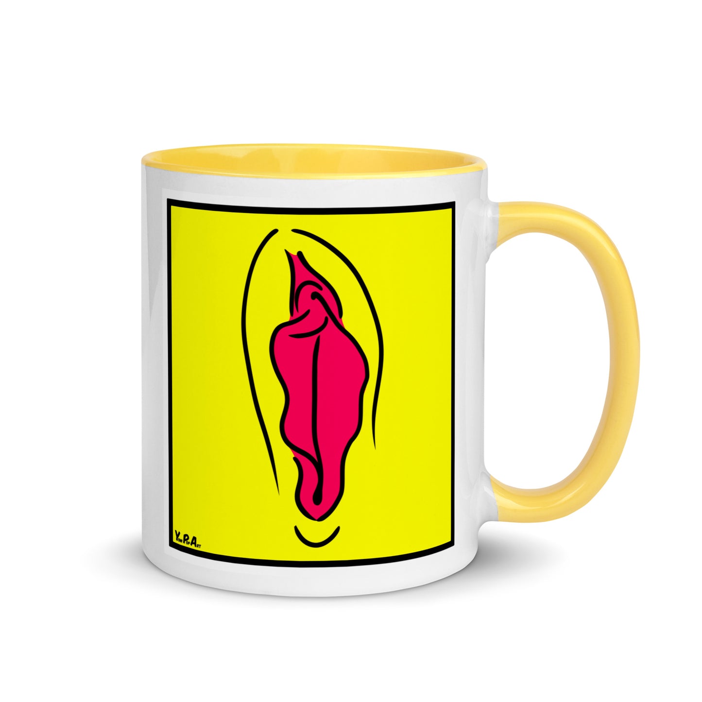Tasse YoniPopArt "Pink on yellow" mit farbiger Innenseite