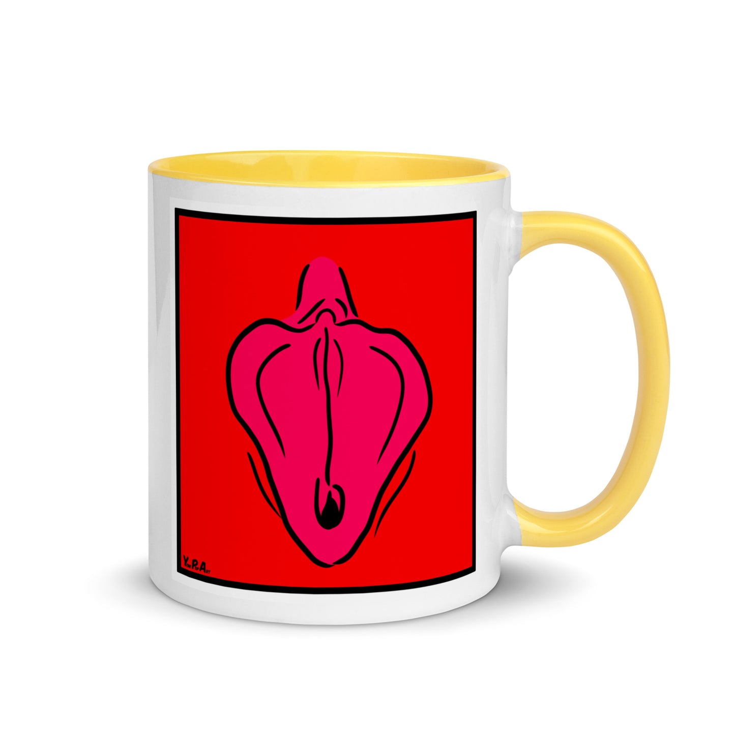 Tasse YoniPopArt "Flaps on red" mit farbiger Innenseite