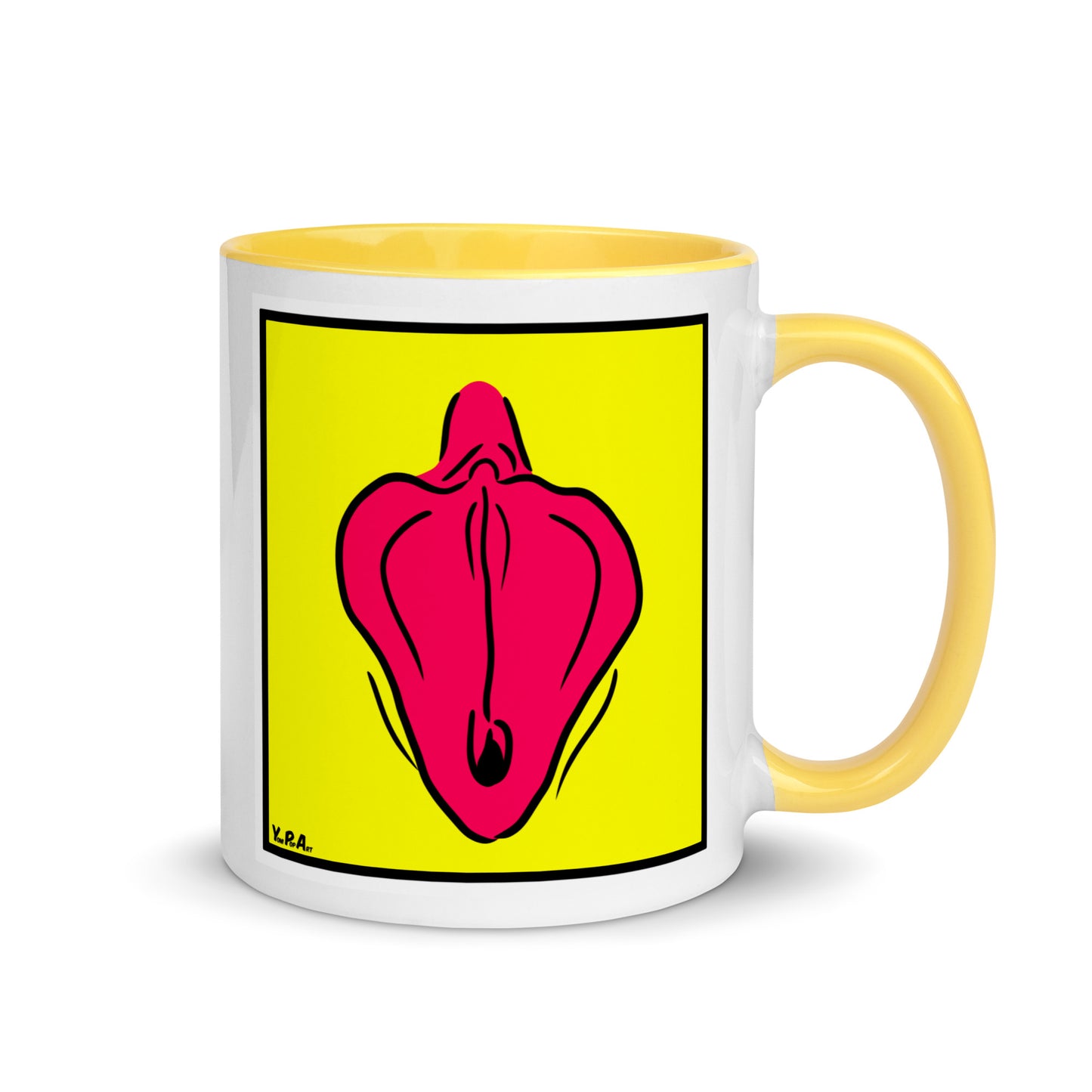 Tasse YoniPopArt "Flaps on yellow" mit farbiger Innenseite