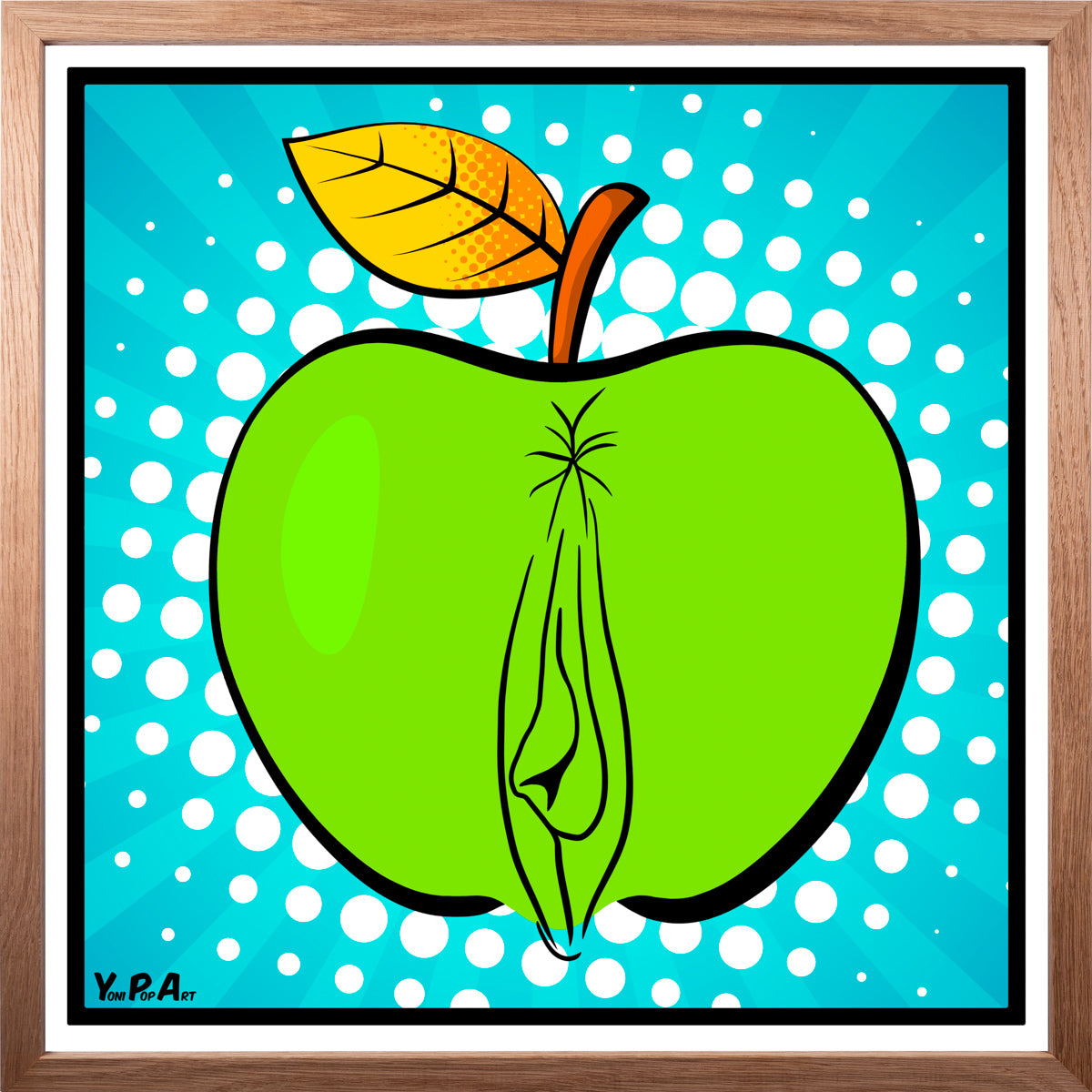 YoniPopArt "Apple" inklusive Echtholz-Rahmen