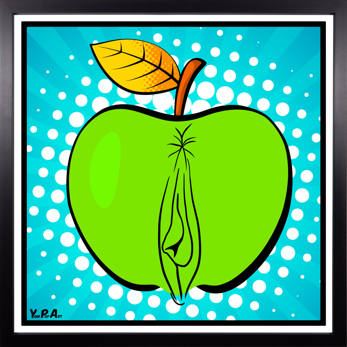 YoniPopArt "Apple" inklusive Echtholz-Rahmen