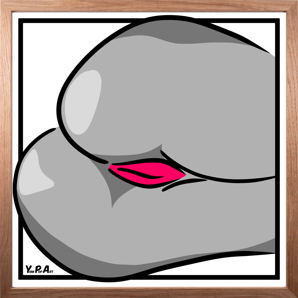 YoniPopArt "Backside 3 Schwarz-Weiss-Pink" inklusive Echtholz-Rahmen