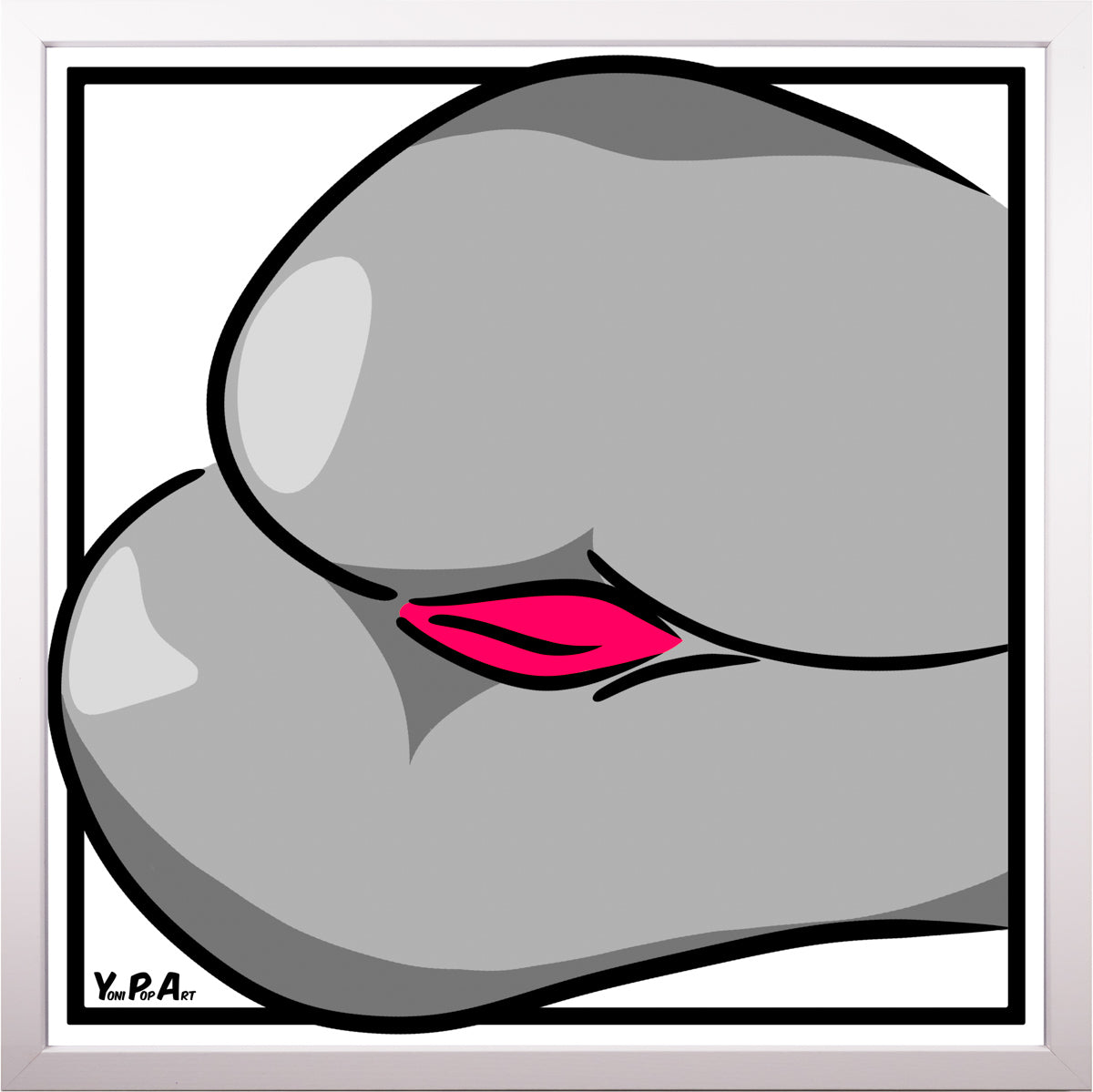 YoniPopArt "Backside 3 Schwarz-Weiss-Pink" inklusive Echtholz-Rahmen