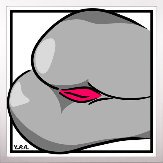 YoniPopArt "Backside 3 Schwarz-Weiss-Pink" inklusive Echtholz-Rahmen