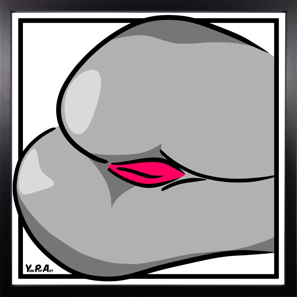 YoniPopArt "Backside 3 Schwarz-Weiss-Pink" inklusive Echtholz-Rahmen