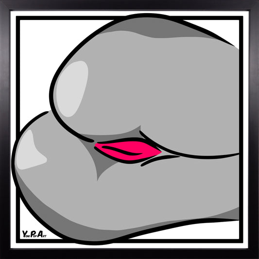 YoniPopArt "Backside 3 Schwarz-Weiss-Pink" inklusive Echtholz-Rahmen
