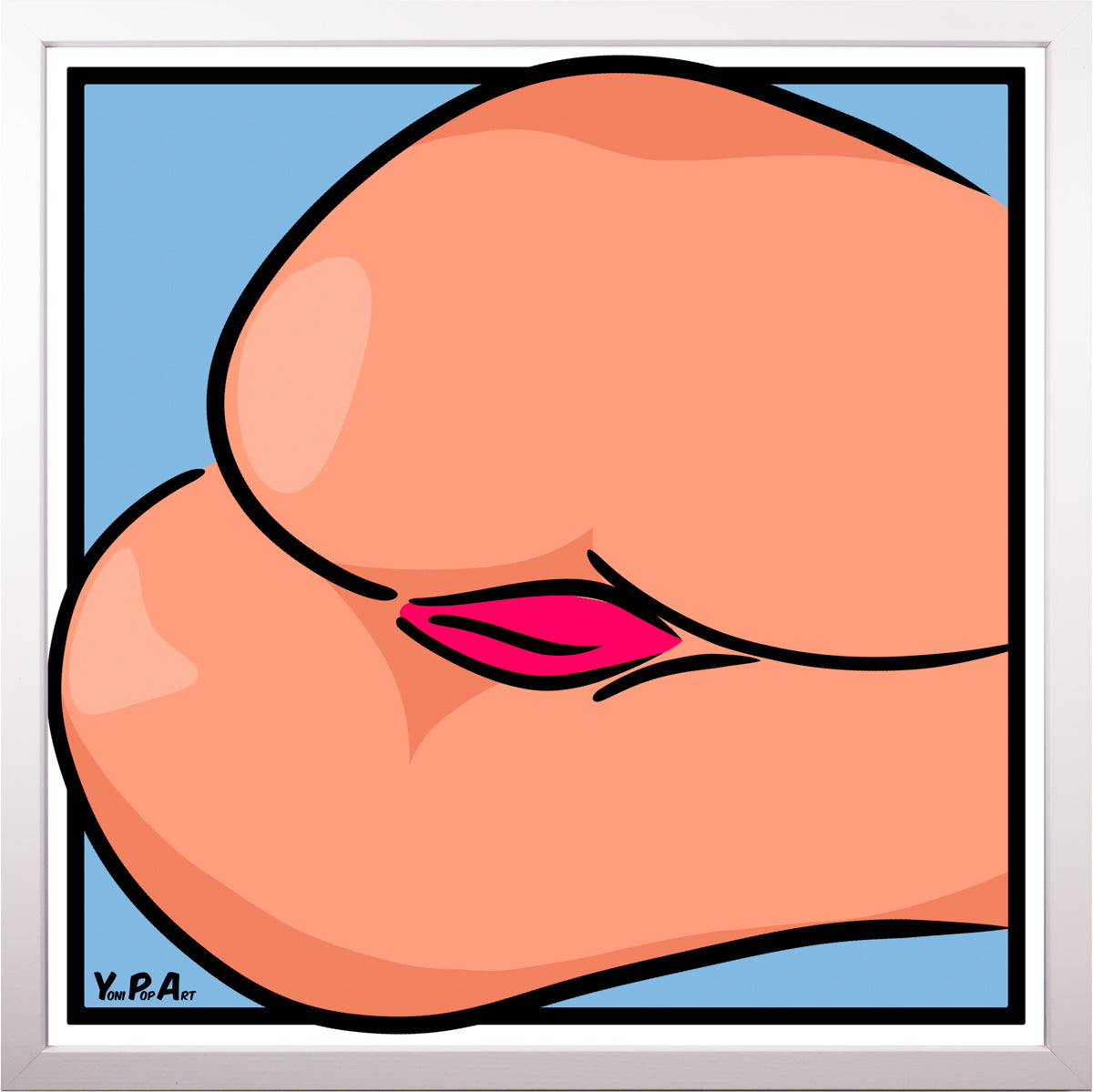 YoniPopArt "Backside 3 on blue" inklusive Echtholz-Rahmen