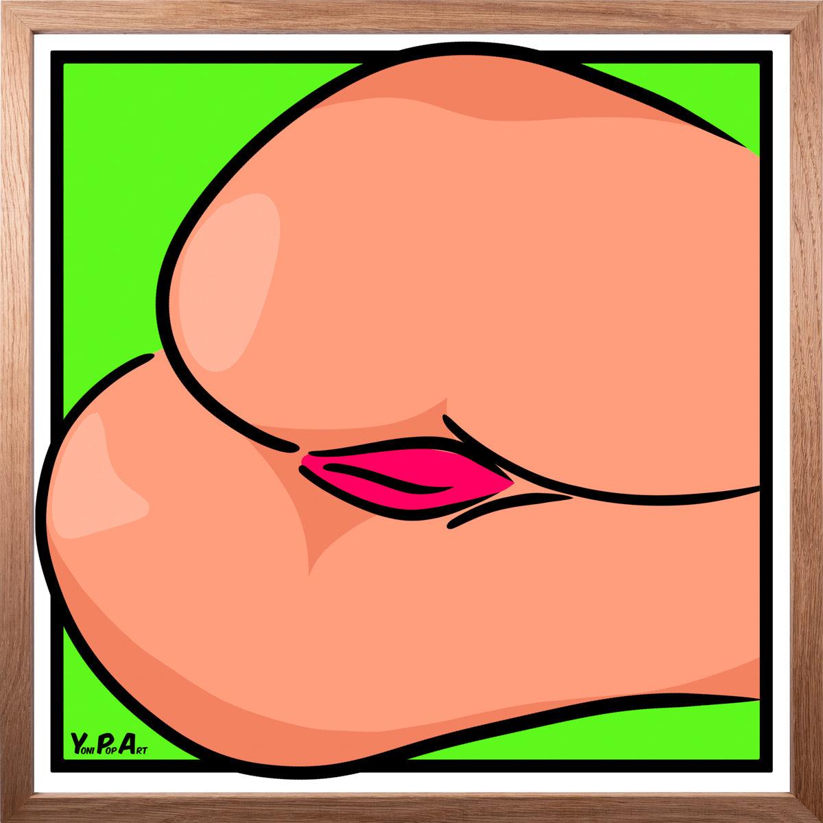 YoniPopArt "Backside 3 on green" inklusive Echtholz-Rahmen
