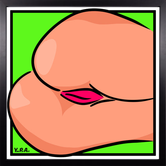 YoniPopArt "Backside 3 on green" inklusive Echtholz-Rahmen