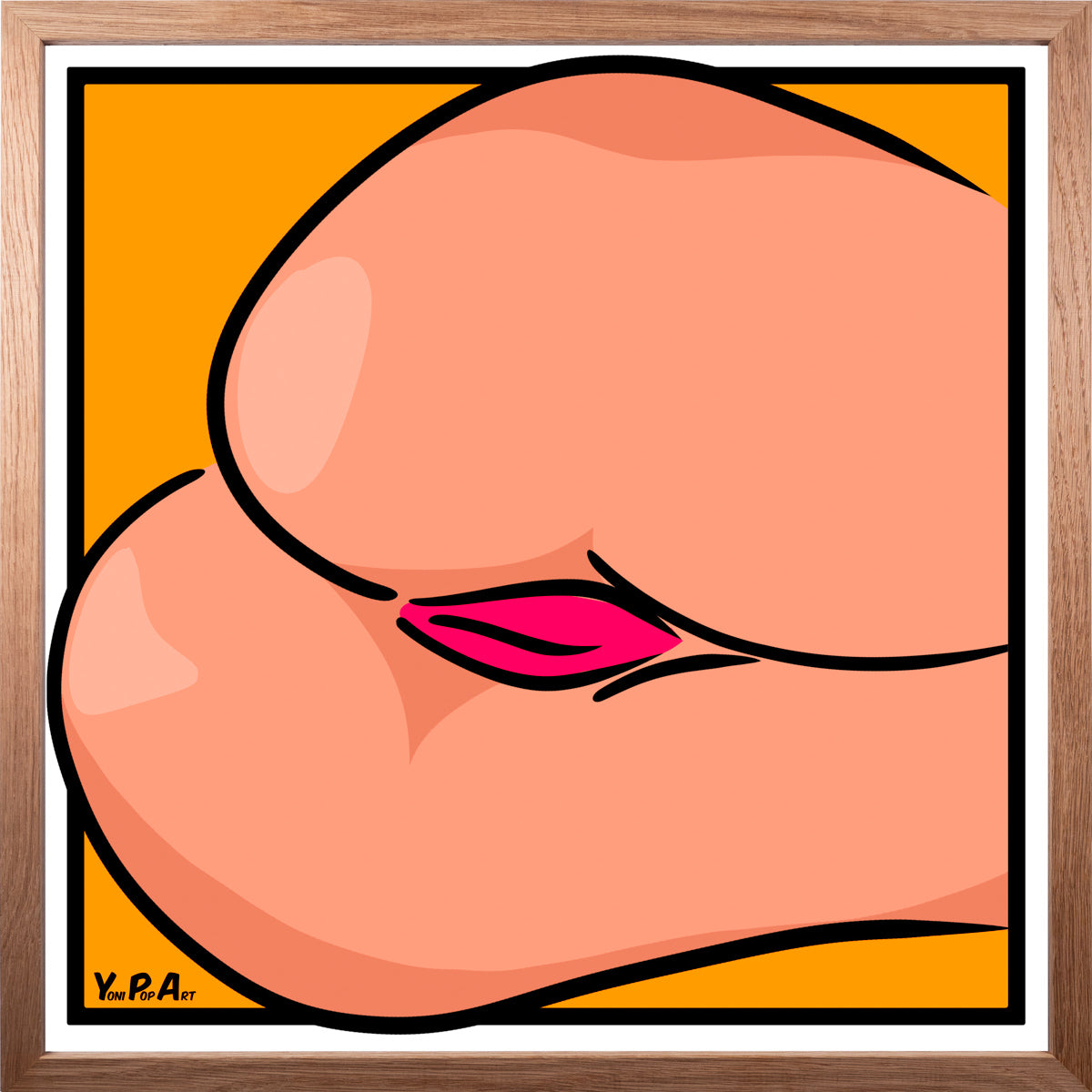 YoniPopArt "Backside 3 on orange" inklusive Echtholz-Rahmen