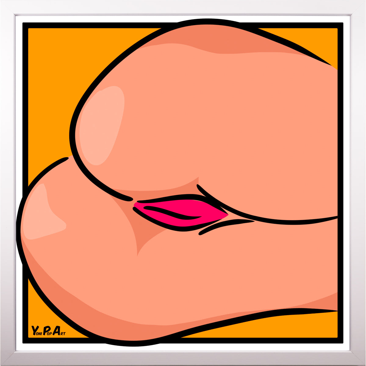 YoniPopArt "Backside 3 on orange" inklusive Echtholz-Rahmen