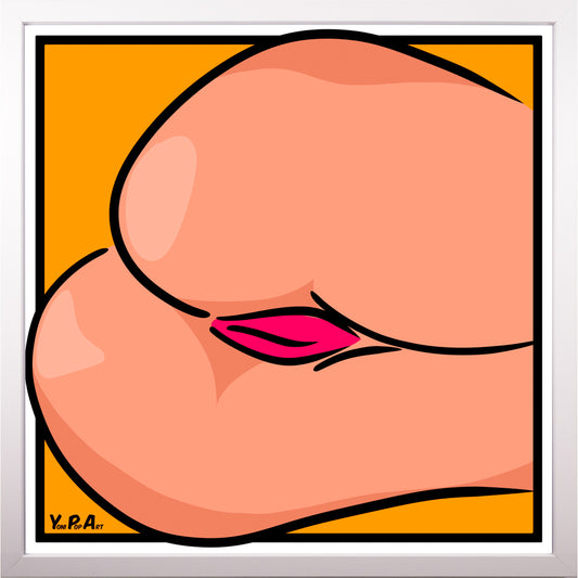 YoniPopArt "Backside 3 on orange" inklusive Echtholz-Rahmen