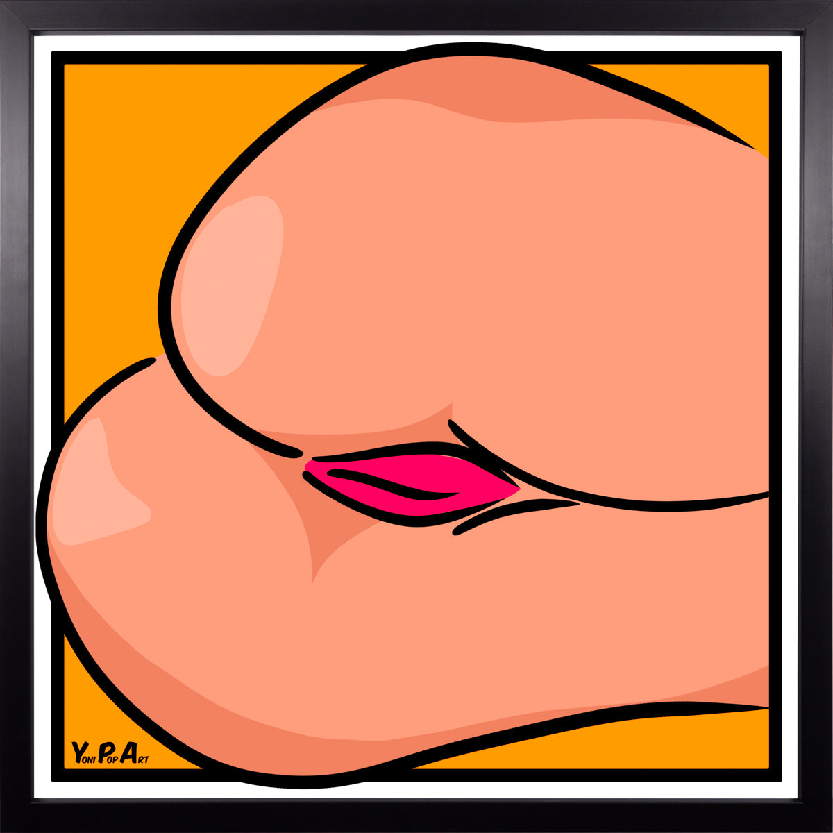 YoniPopArt "Backside 3 on orange" inklusive Echtholz-Rahmen